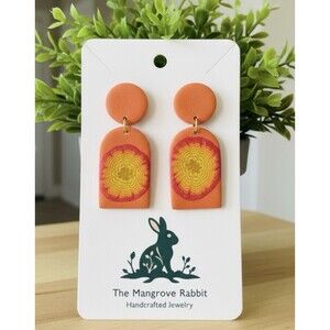 Polymer Clay Handmade Dangle Earrings Zinnia Flower Orange, Yellow, Pink SS Post